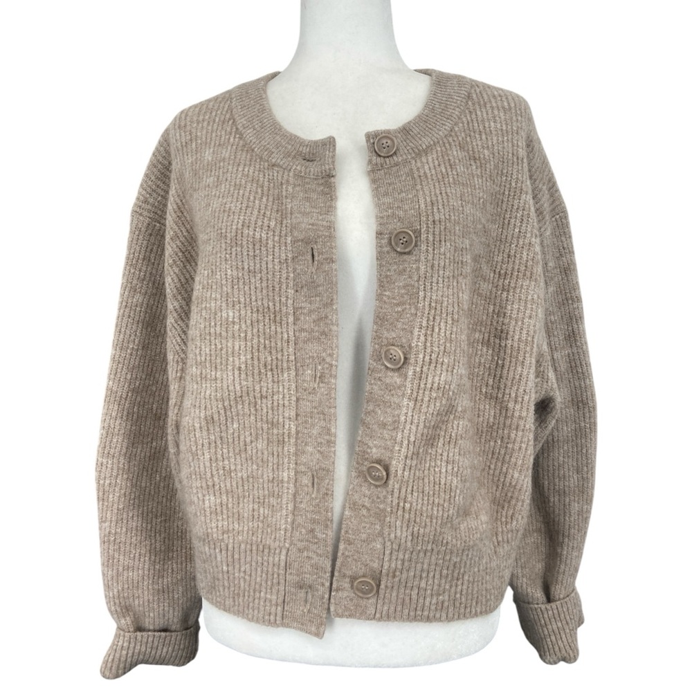 Weekday Swing Cardigan Oatmeal Mohair Wool Large - Picture 2 of 8